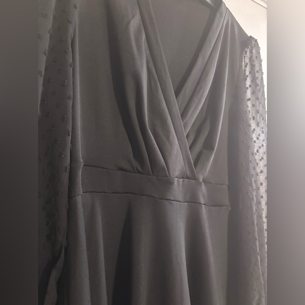 Elegant Black Dress with Sheer Sleeves - Picture 8 of 11
